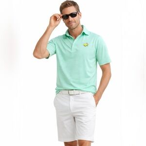Masters Tech Golf Polo Shirt Augusta National Logo Mint Green Stripe Mens M🧡